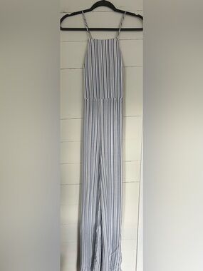 NWT Forever 21 Blue and White Striped Spaghetti Strap Jumpsuit, Size Small